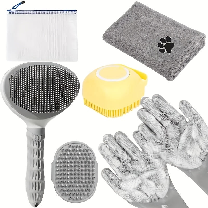 Kit de toilettage pour chien 6 pièces – Brosse, gants de lavage en silicone, serviette en microfibre et outil de mue, sans électricité, kit de soins essentiels pour un pelage brillant, cadeau pour propriétaires de chiens