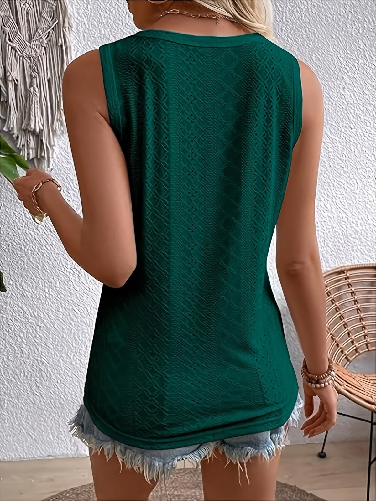 Débardeur à col en V sans manches pour femme, chemisier décontracté à coupe ample avec boutons, couleur unie | Blanc Noir Vert foncé S-XXL