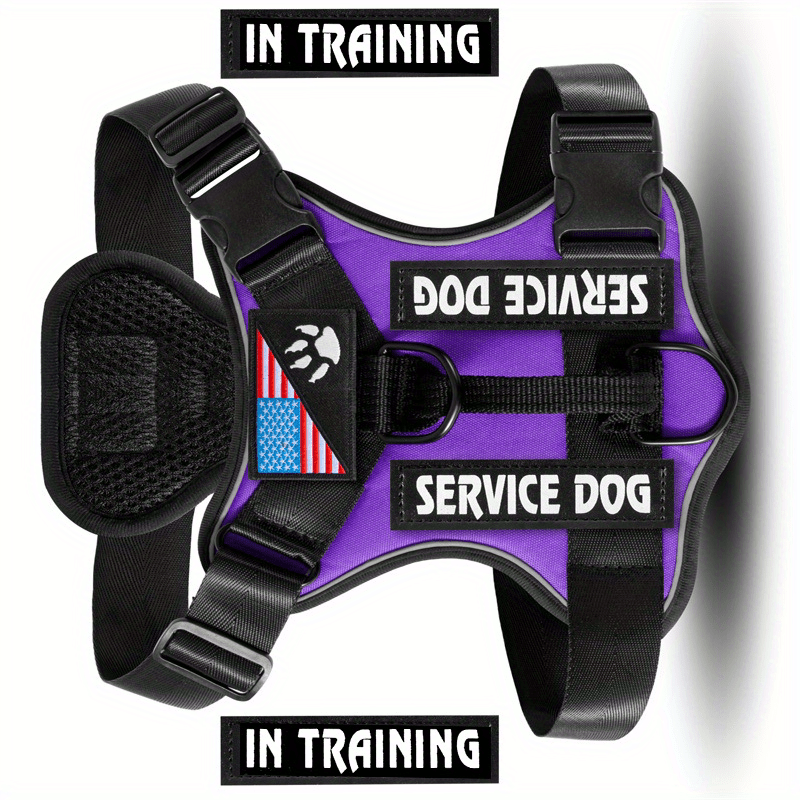 Harnais anti-traction pour chien avec gilet réfléchissant et 5 écussons – Harnais de service réglable en maille Oxford souple, avec attaches avant et arrière pour chiens de petite, moyenne et grande taille, de XS à XL