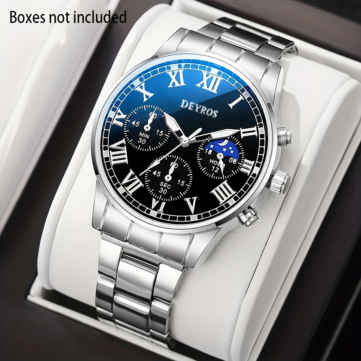 Ensemble montre chronographe à quartz pour homme en acier inoxydable avec collier et bracelet – Coffret cadeau bijoux 3 pièces avec heure universelle, style business pour événements formels professionnels