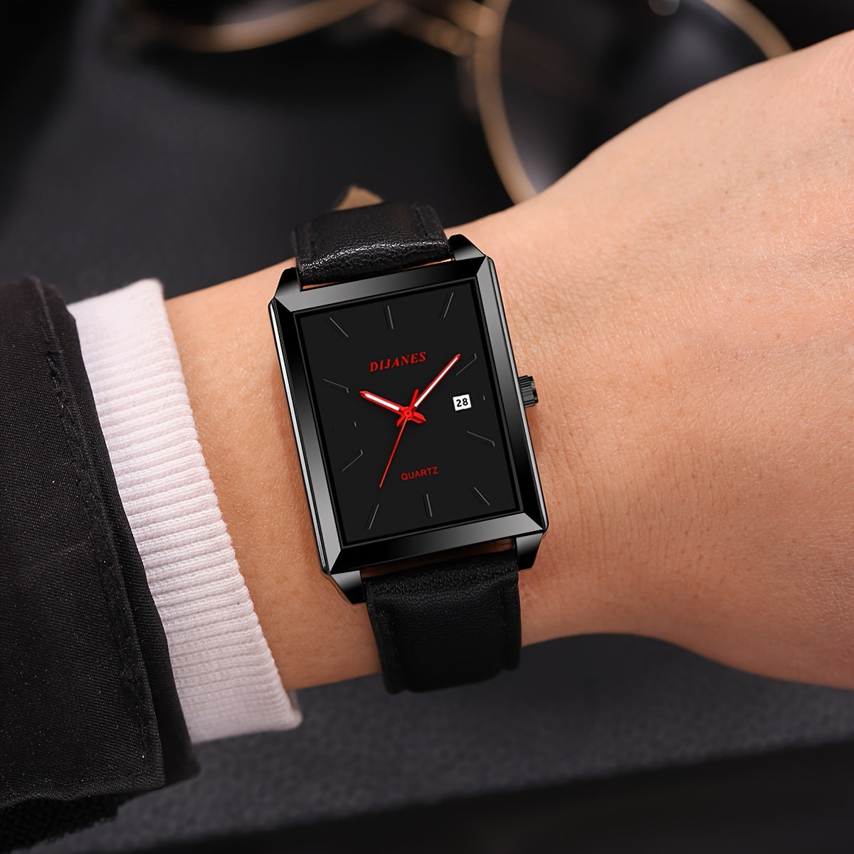 Montre rétro carrée pour homme avec calendrier – Montre-bracelet analogique à quartz au cadran carré vintage, style décontracté chic, doré et noir, cadeau élégant