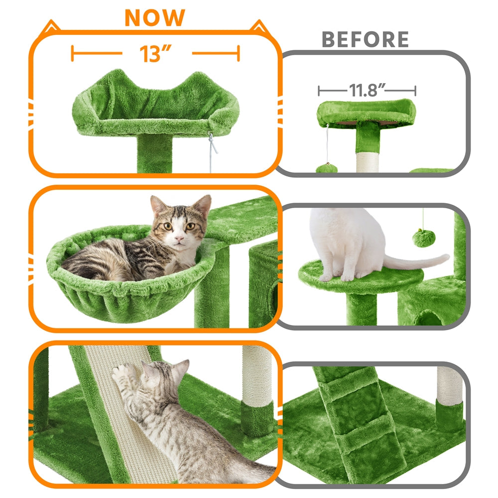 Arbre à chat multiniveaux de 145 cm avec 2 niches – poteaux à griffer en sisal, balle suspendue, plateforme ronde et échelle pour chatons et petits chats d'intérieur, 6 couleurs, cadeau de Noël pour les amoureux des chats