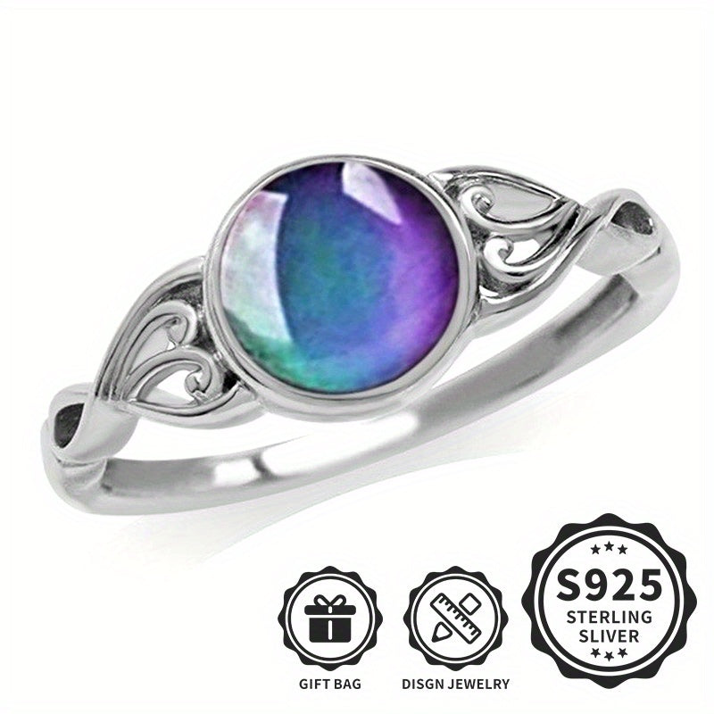Bague d'humeur en argent sterling 925 avec changement de couleur thermosensible et incrustation d'opale – Bague unisexe créative pour hommes et femmes, légère (3,2 g), idéale pour le quotidien et les fêtes, tailles 6 à 9