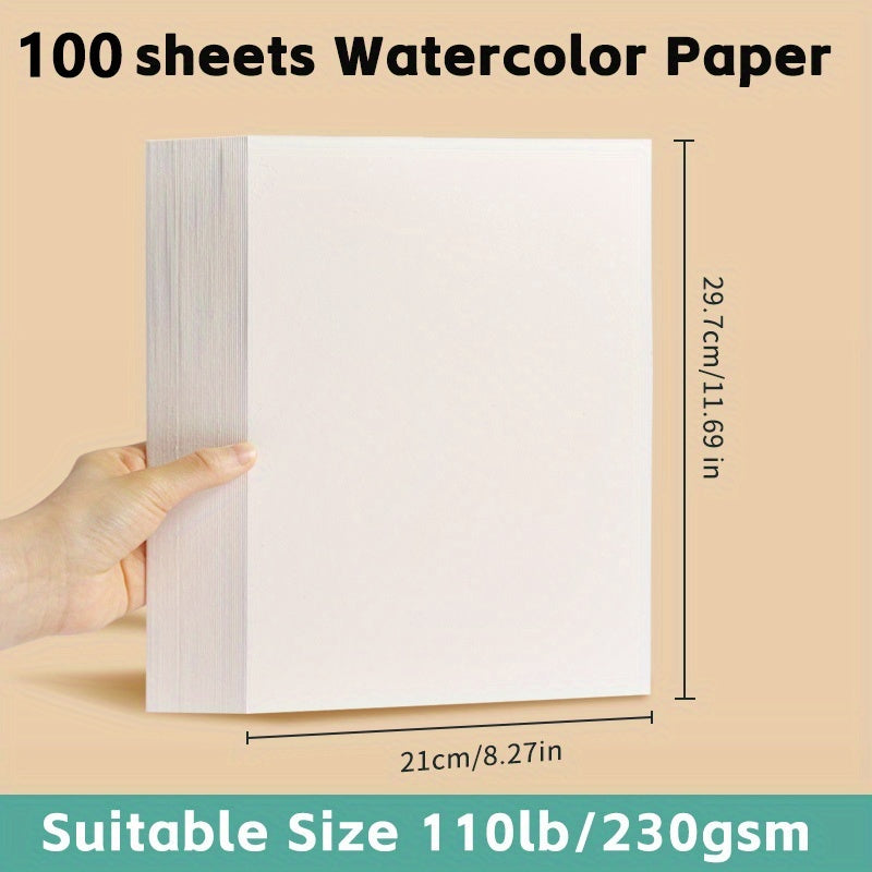 Papier aquarelle, 100 feuilles, format A4, 230 g/m² (110 lb), grain fin pressé à froid, papier artistique pour aquarelle, dessin, marqueurs, gouache, cadeau pour artistes, adultes et étudiants