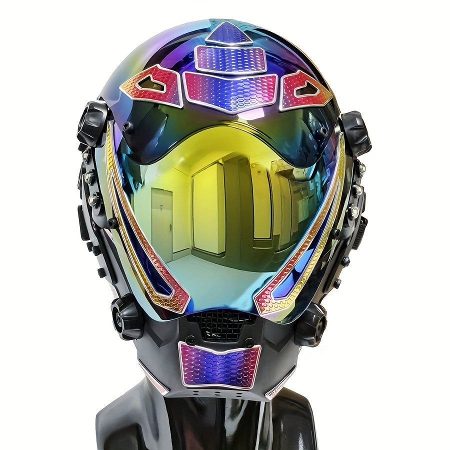 Masque mécanique cyberpunk respirant, couleur irisée AB, accessoire de tête futuriste – Accessoire de costume d'Halloween, masque de cosplay, décoration de fête, club, rave, carnaval, accessoire de scène et de photographie