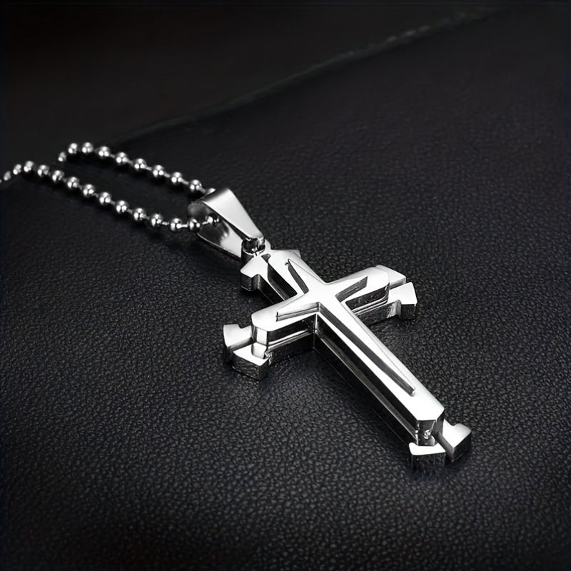 Ensemble de 4 colliers croix pour homme – Bijoux avec pendentif croix de chevalier en acier inoxydable 316L, colliers religieux gothiques résistants au ternissement pour homme, cadeau tendance pour lui, style quotidien et streetwear