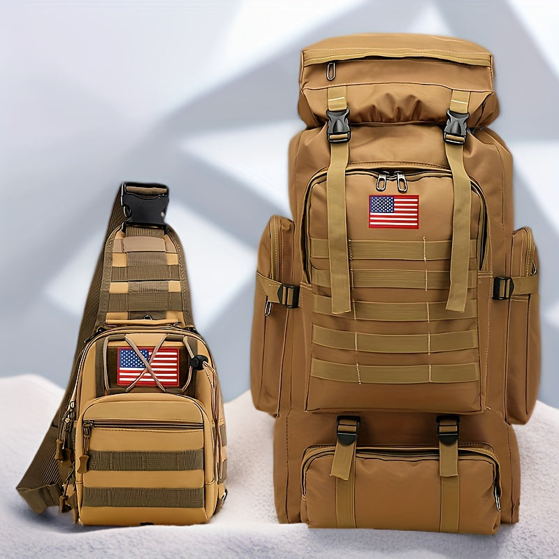Ensemble tactique 2 pièces : Sac à dos et sac de poitrine - Sac d'assaut 80 L pour 3 jours pour homme, sac à dos militaire en polyester avec système MOLLE pour la randonnée, le camping, la chasse, les voyages et les sports de plein air