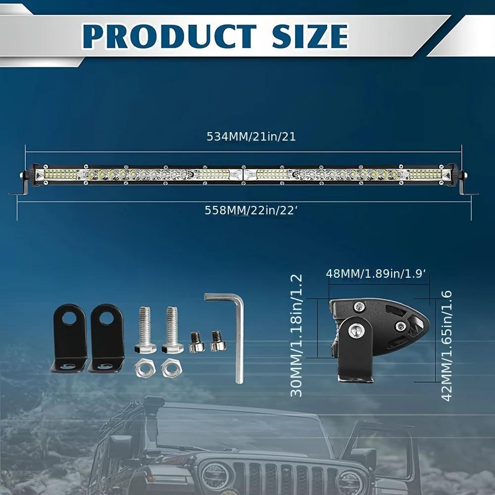 Kit de barre lumineuse de travail à LED pour camion tout-terrain, Jeep, SUV, UTV, VTT et tracteur – Barre lumineuse de 22" et 10" + pods LED de 4", 2000-3000 lumens, 12-24 V, aucune batterie requise, configurations multiples