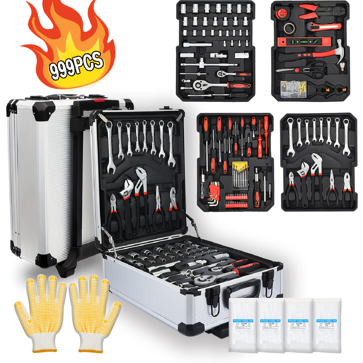 Jeu de douilles à chocs entraînement 3/8" en acier CR-V – Kit de cliquet de 50 à 999 pièces avec adaptateur, tailles SAE et métriques courantes pour la réparation automobile, les projets de bricolage et les mécaniciens professionnels
