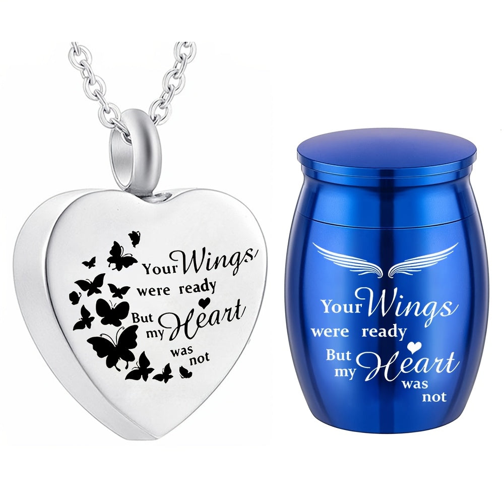 Lot de 2 mini urnes souvenirs pour cendres - Ensemble de pendentifs commémoratifs en forme de cœur en acier inoxydable pour cendres d'animaux et d'humains, petits bijoux funéraires pour femmes, hommes et êtres chers (bleu ou violet)