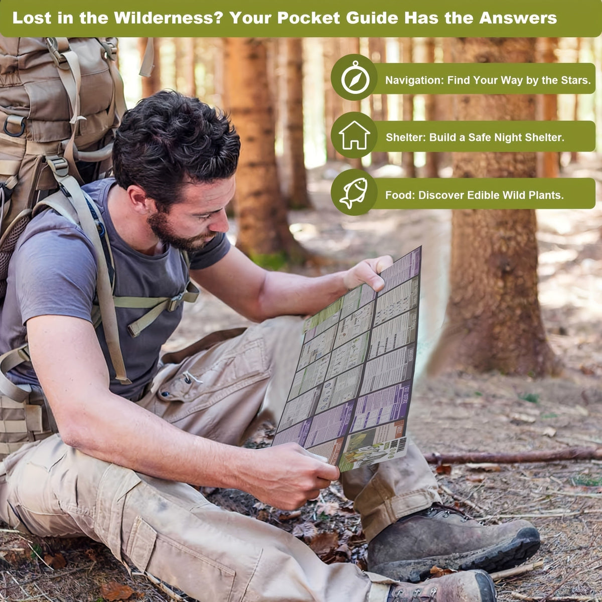 Guide de survie de poche, kit EDC format carte de crédit, 67 techniques de survie, 175 conseils d'experts, couverture étanche pour urgences sur le terrain, premiers secours, préparation aux catastrophes, camping, randonnée – inclut un outil grossissant