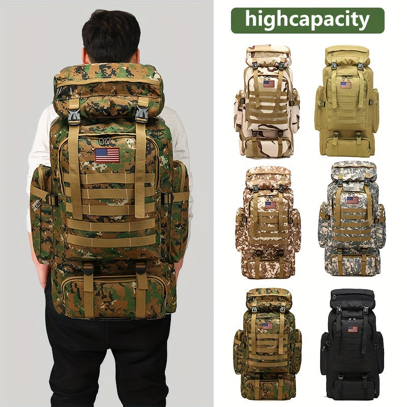 Sac à dos de randonnée tactique 80 L, sac d'assaut 3 jours – Système MOLLE unisexe en tissu Oxford réglable pour la randonnée, le camping, la chasse, les voyages et le sport, 6 couleurs