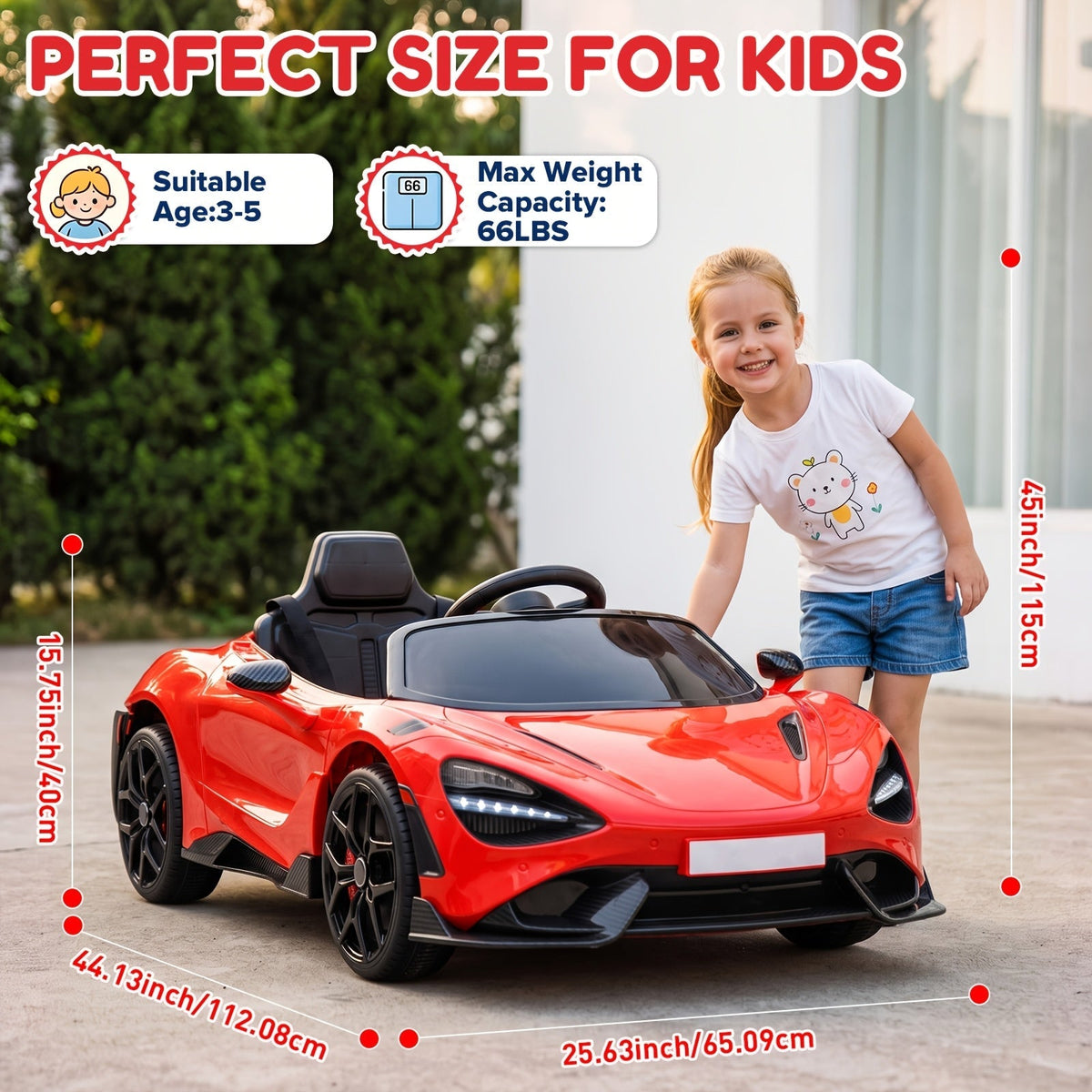 Voiture électrique pour enfants de 3 à 5 ans - Véhicule à batterie avec 3 vitesses, télécommande parentale, système de suspension et lumières LED | Cadeau d'anniversaire ou de Noël pour garçons et filles