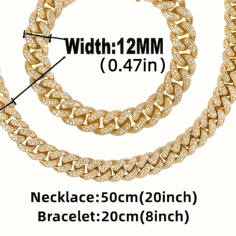 Ensemble de 5 pièces de luxe pour montre et bijoux – Pour hommes et femmes – Montre à quartz, collier à maillons cubains, bracelet, bague et pendentif croix, cadeau de Noël idéal, en or et argent
