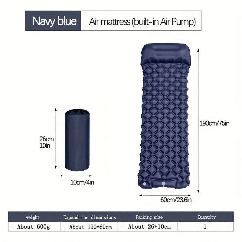 Matelas de couchage autogonflant ultraléger en nylon TPU, pompe intégrée, options une ou deux places, matelas de camping compact et portable pour le camping, la randonnée, le sac à dos, les voyages et les pique-niques, orange et bleu