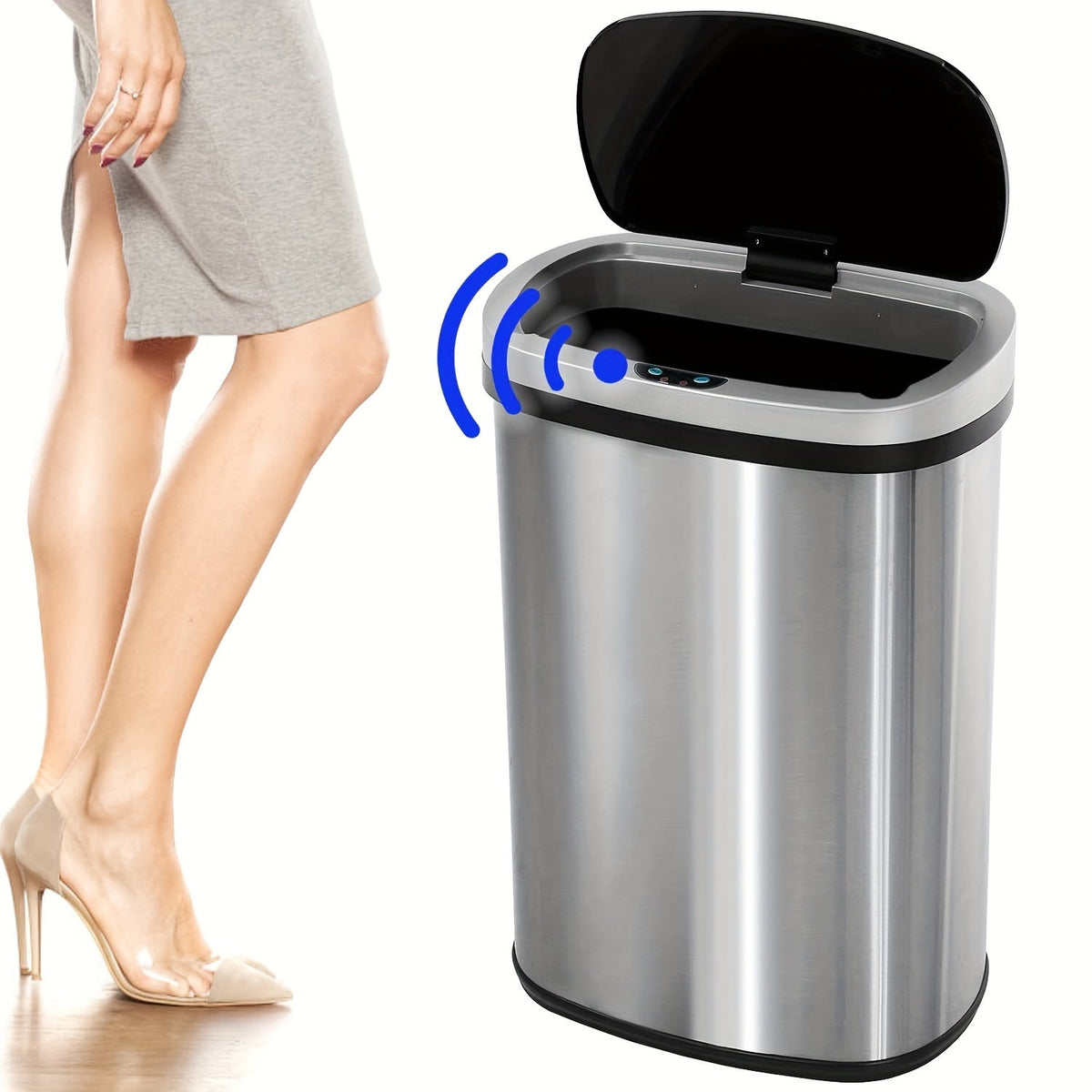 Poubelle automatique sans contact de 50 L (13 gallons) avec détecteur de mouvement, en acier inoxydable et plastique, pour cuisine, bureau, chambre et salon