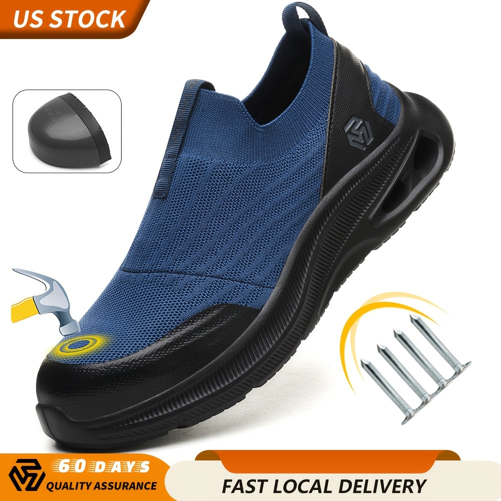 Chaussures de sécurité pour hommes à embout en acier, légères et à enfiler, baskets de sécurité résistantes à la perforation, mocassins antidérapants, noir gris bleu, tailles US 5,5-14