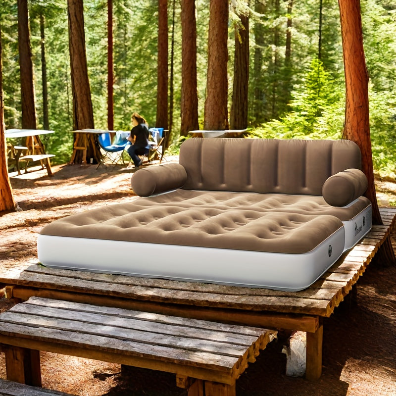 Canapé-lit gonflable 2-en-1 taille Queen – Canapé et matelas pneumatique portables avec tête de lit, porte-gobelets, pompe externe et sac de rangement, capacité de 200 kg pour la maison, le camping et les invités