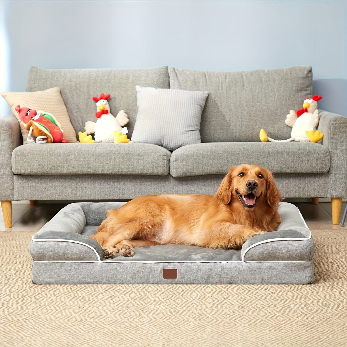 Panier pour chiens de grande et très grande taille – Canapé pour animaux lavable avec housse amovible et fond antidérapant, couchage confortable pour chiens et chats, gris, tailles multiples M-XXL