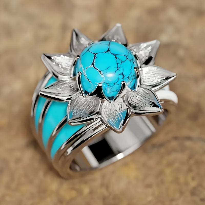 Lot de 9 bagues bohèmes empilables avec turquoise pour femme – Bijoux fantaisie luxueux style bohème, tons dorés avec turquoises synthétiques multi-éléments, idéal pour le quotidien, mariage, fiançailles, cadeau pour petite amie et amoureuse, tailles 6-11