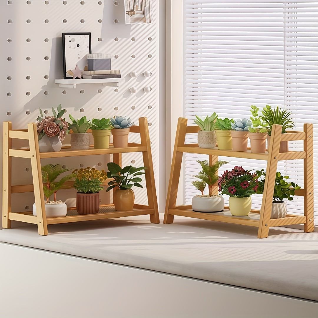 Étagère de comptoir en bois à 2 niveaux, design trapézoïdal vintage, organisateur de bureau en bambou pour cuisine, bureau, chambre, étagère de comptoir gain de place pour tasses à café, livres, décoration – Lot de 1 ou 2, grand et moyen