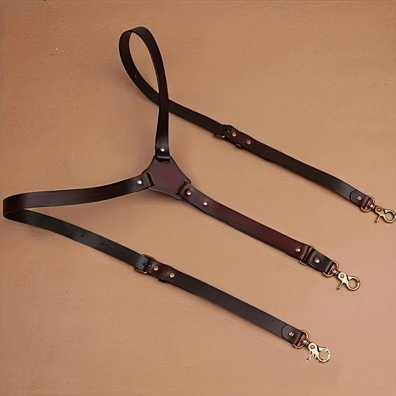 Bretelles en similicuir pour hommes - Bretelles rétro réglables en Y avec détails à rivets, élégantes bretelles vintage à clips pour le quotidien, les mariages et les fêtes, cadeau idéal pour lui