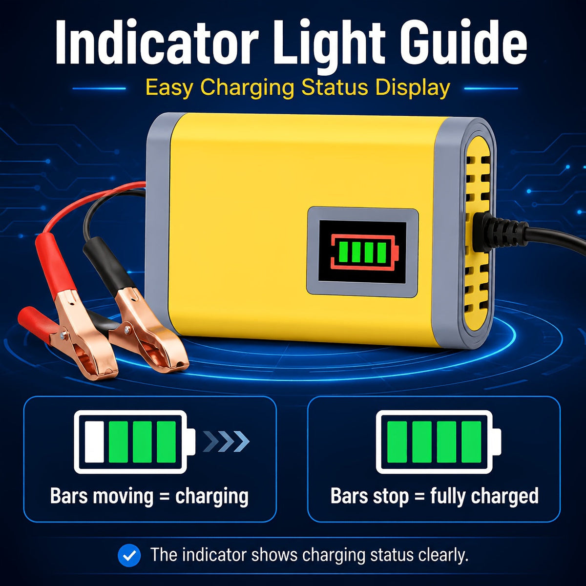 Chargeur et mainteneur de batterie de voiture intelligent 12V, chargeur d'entretien intelligent avec désulfatation et compensation de température pour batteries de 2Ah-100Ah – Compatible avec voiture, camion, moto et tondeuse à gazon
