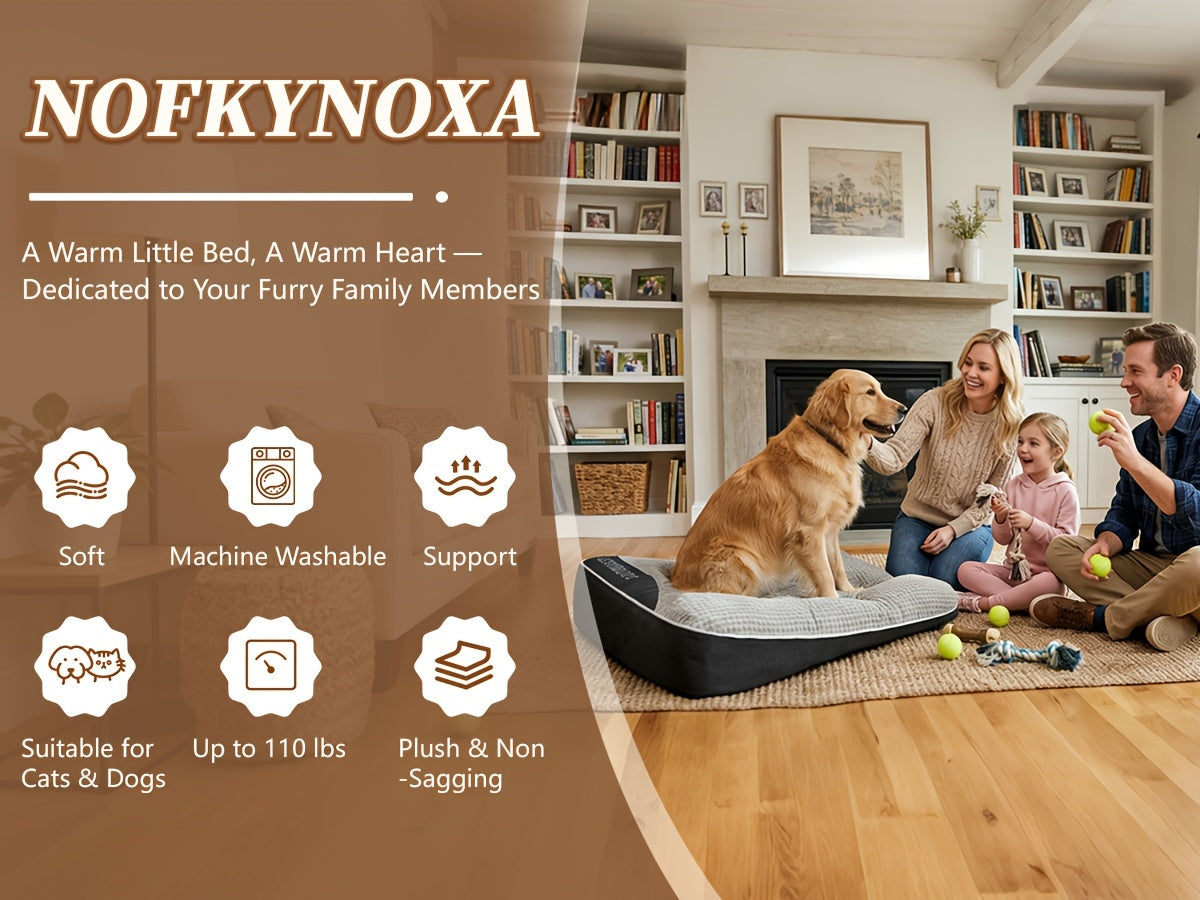 Canapé-lit futon de luxe à carreaux pour chiens et chats de taille moyenne et grande – Garnissage en polyester doux toutes saisons, fond antidérapant, parfait pour les golden retrievers, comprend des balles jouets en bonus, lit douillet pour chien