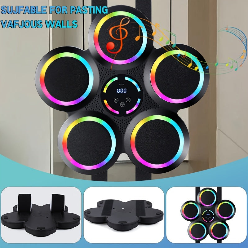 Machine de boxe musicale intelligente avec gants – Montage mural, éclairage rythmique LED, Bluetooth, 9 modes de vitesse, compteur de coups LED intelligent, cadeau de fitness pour salle de sport à domicile pour adultes et adolescents