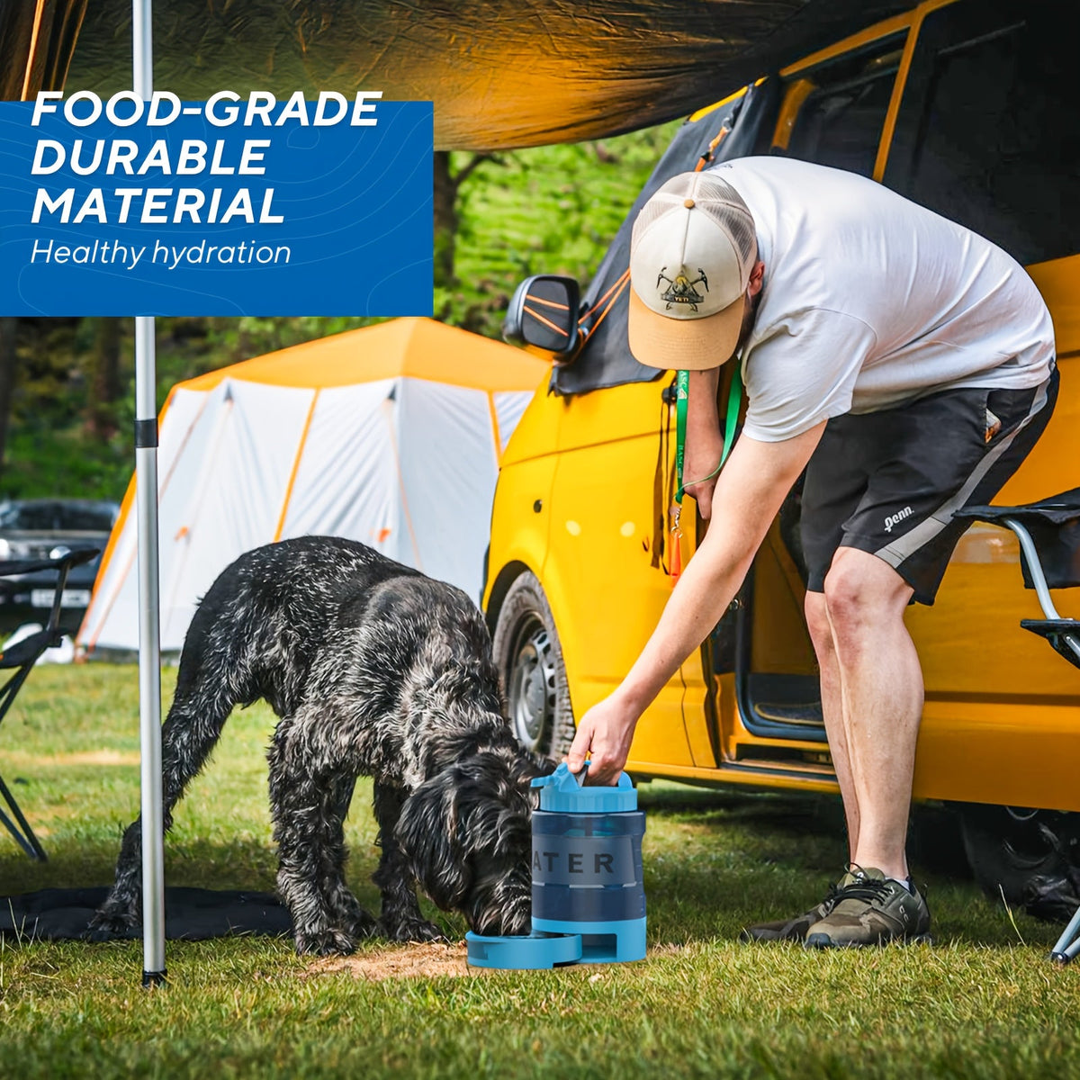 Gourde de voyage pour chien, grande capacité 2,2 L - Bouteille d'eau portable pour animaux avec écuelle amovible, conception anti-fuite pour randonnée, camping, parc à chiens, adaptée aux chiens de toutes tailles pour les aventures en plein air