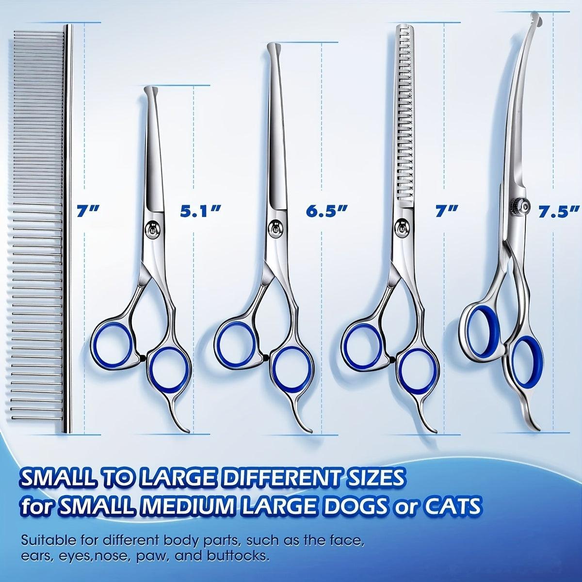 Kit de ciseaux de toilettage professionnels pour animaux 6 en 1 – Acier inoxydable 4CR revêtu de titane, bouts ronds de sécurité, universels pour droitiers et gauchers, ciseaux de toilettage robustes pour chiens, chats et tous les animaux