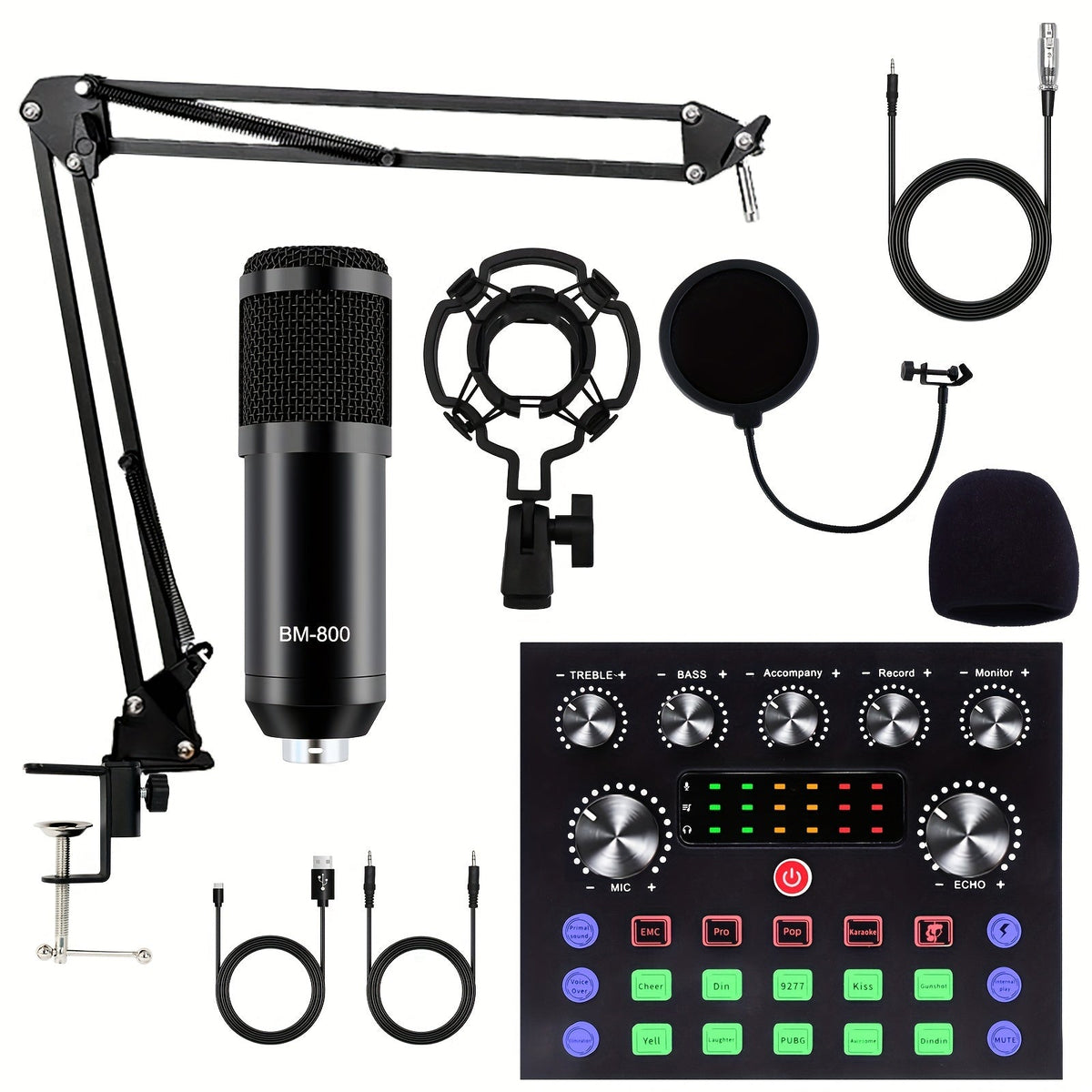 Kit de studio d'enregistrement pour podcast BM-800 avec carte son live, changeur de voix et écouteurs – Kit d'interface audio complet pour streaming, vlogging et diffusion en direct, plusieurs modèles disponibles