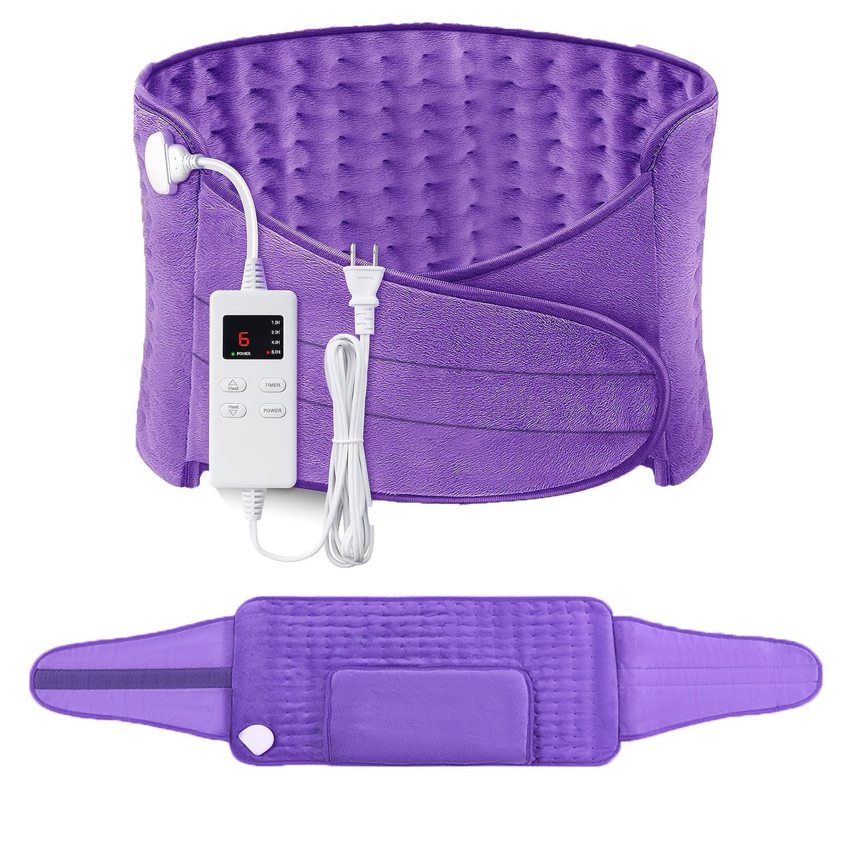 Ceinture chauffante électrique pour soulager les maux de dos, 30 x 60 cm – 6 niveaux de chaleur (40-65°C), arrêt automatique après 6 heures, 4 minuteurs, tour de taille réglable (60-115 cm), coussin chauffant lavable pour hommes et femmes