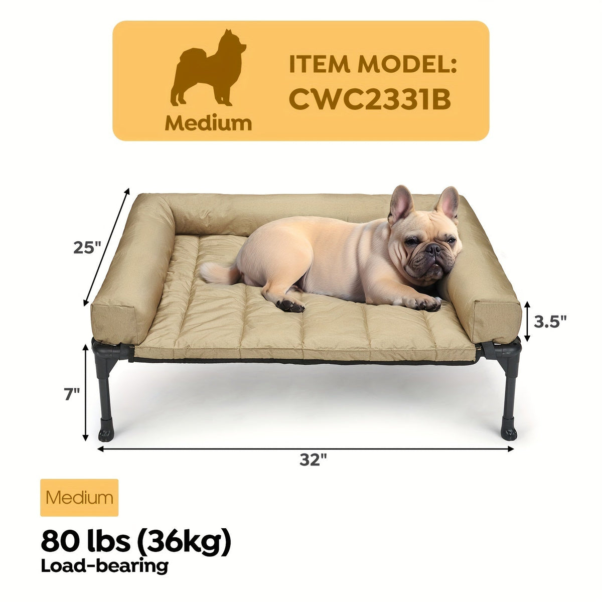 Lit surélevé rafraîchissant pour chien avec matelas amovible – Canapé pour chien surélevé avec rebords, filet respirant et pieds antidérapants pour une utilisation en intérieur et en extérieur