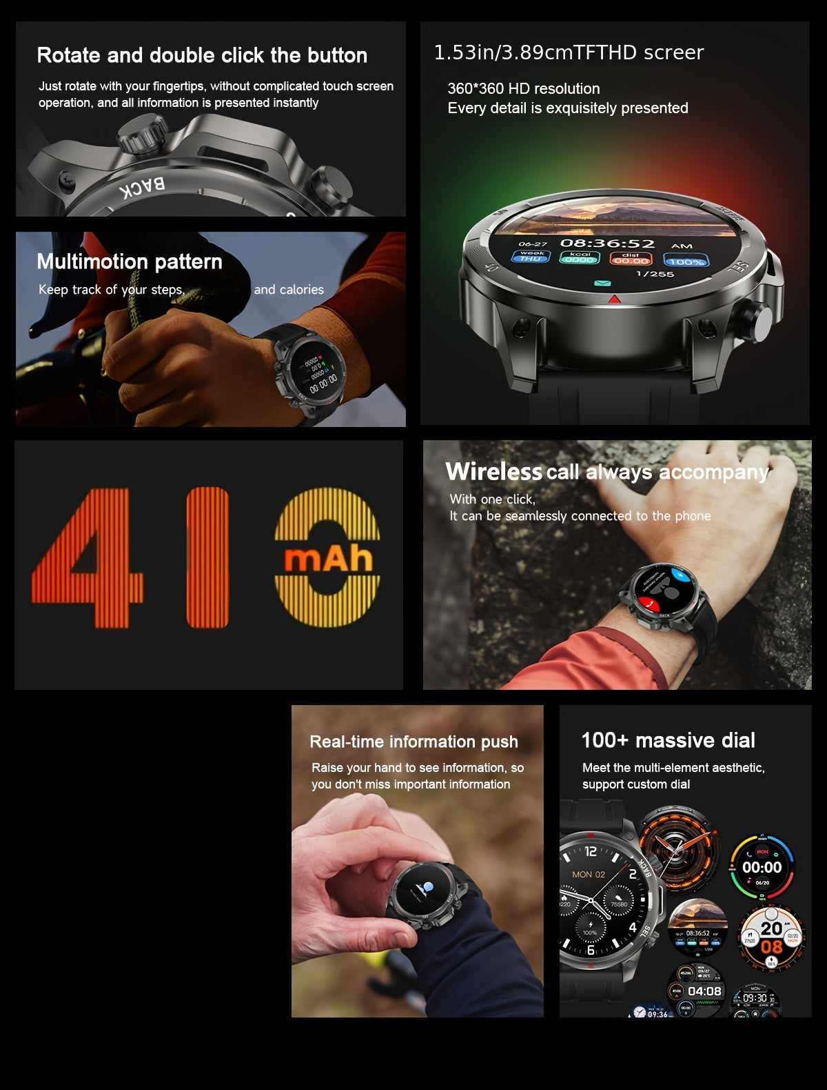 Montre connectée GPS pour homme – Écran HD 360×360, commande vocale IA, appels sans fil, NFC, boussole, éclairage LED, suivi de trajectoire, tracker de fitness pour sports de plein air, cadeau pour la fête des Pères