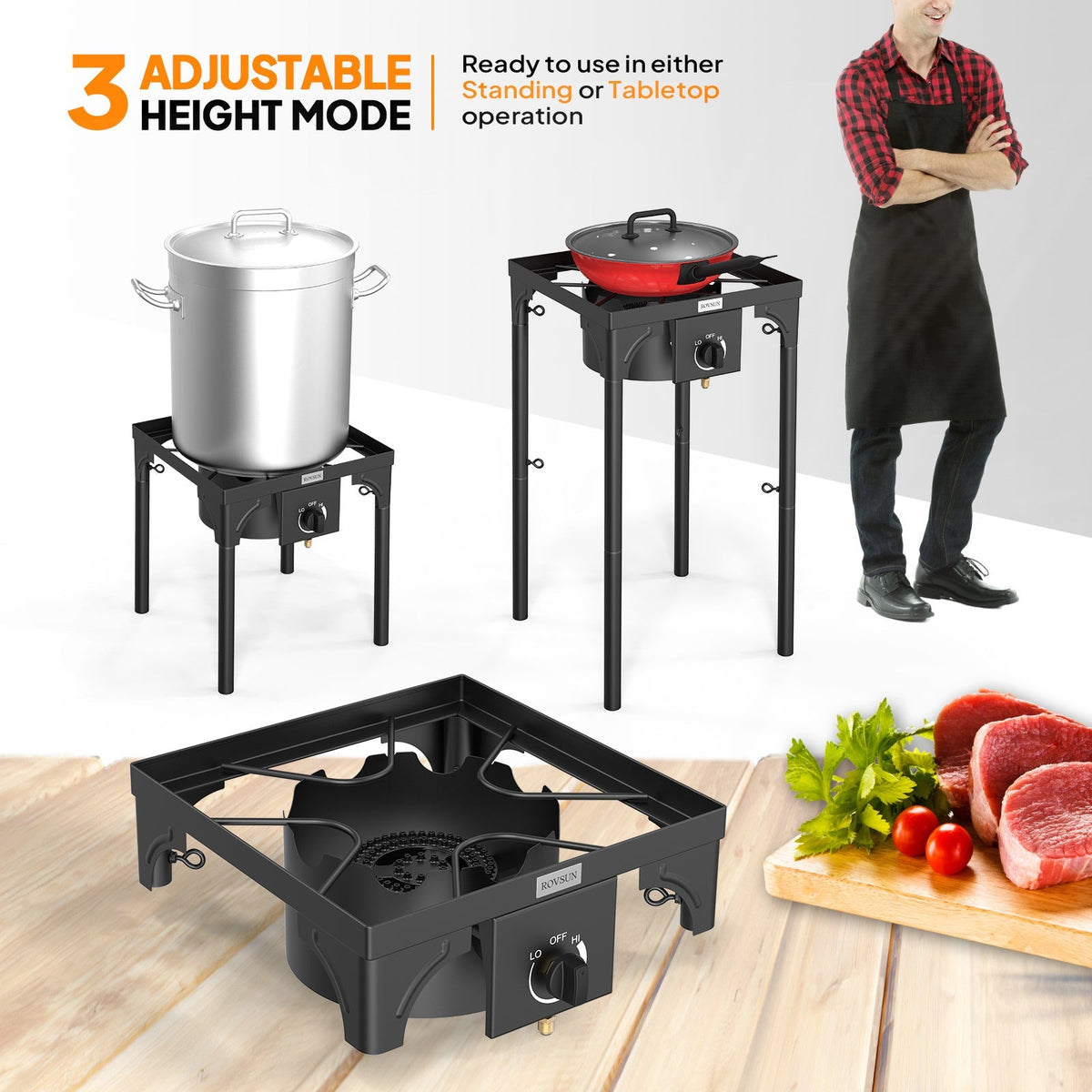 Réchaud à propane haute pression 100 000 - 225 000 BTU - Réchaud de camping extérieur robuste en fonte avec pieds détachables, régulateur certifié CSA, 1 ou 3 brûleurs pour le camping, les fêtes d'avant-match et le brassage