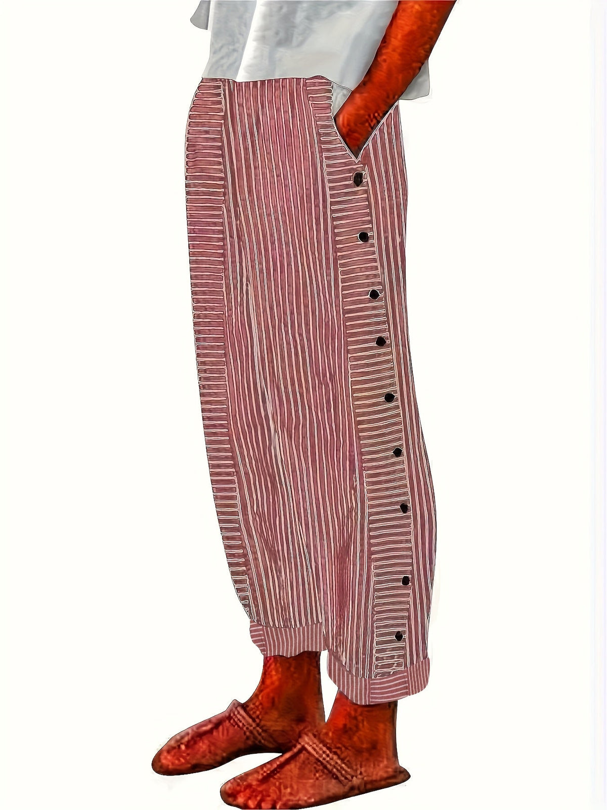 Pantalon droit décontracté à rayures pour femme – Style western classique, pantalon printemps-été avec poches pour un look quotidien ou chic décontracté