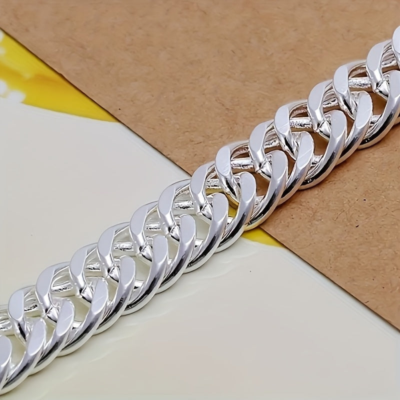 Bracelet gourmette cubaine de 10 mm en argent sterling 925 pour hommes et femmes – Style bohème vintage résistant au ternissement, cadeau idéal pour les mariages, les fêtes et le quotidien