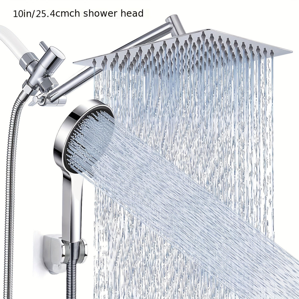 Combiné douche de tête haute pression et douchette à main, bras d'extension de 11 pouces, 9 réglages, anti-fuite, hauteur réglable, chrome noir mat