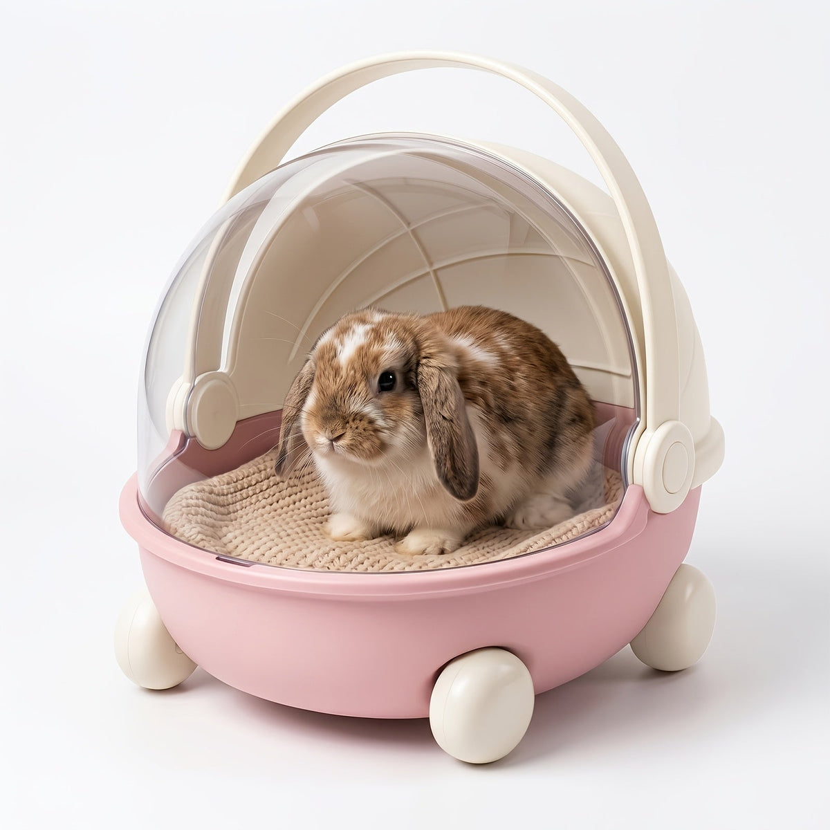 Poussette de transport pour petits animaux avec roues et dôme transparent, sac de voyage portable et respirant pour lapins, cochons d'Inde, hérissons et lapereaux, cage de transport pour animaux d'extérieur avec poignée