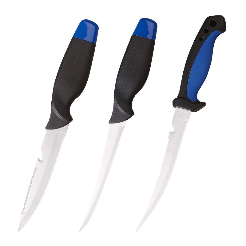 Ensemble de 3 couteaux de pêche avec lames en acier inoxydable, couteaux à fileter, désosser et vider avec gants résistants aux coupures, coupe-fil de pêche et cordon – Cadeau de pêche unique pour pêcheurs et campeurs