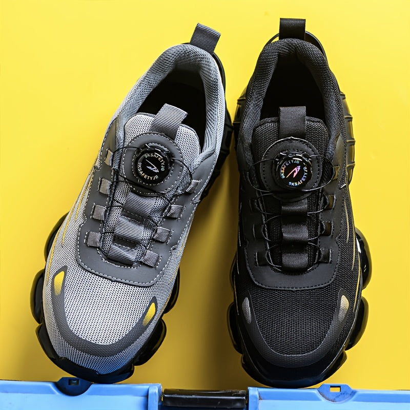 Chaussures de sécurité à embout en acier pour hommes, antidérapantes, respirantes, baskets à embout composite, bottes de travail de construction résistantes à l'abrasion, noir/gris foncé, US 6-11