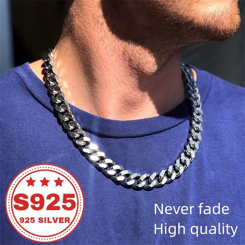 Collier chaîne gourmette cubaine en argent sterling 925 pour hommes et femmes - Chaîne Miami cubaine classique de 9 mm, bijoux hip-hop unisexes en argent et or, 18-24 pouces, cadeau tendance au quotidien