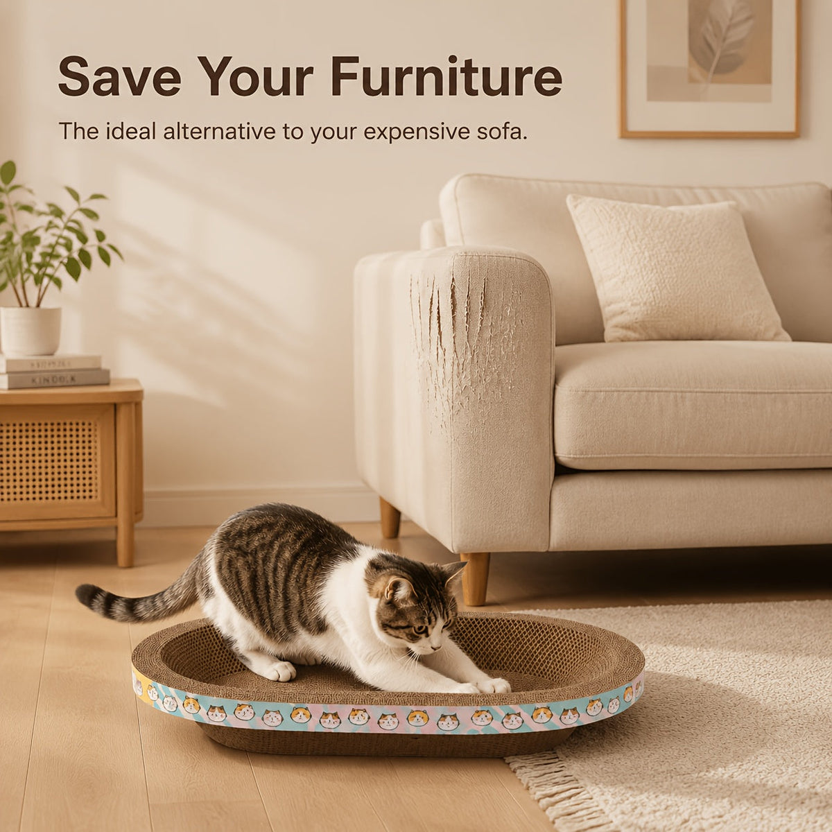 Grand griffoir ovale pour chat avec espace de repos spacieux - Tapis durable pour griffer, faire la sieste et jouer, adapté aux chats de toutes tailles et aux foyers multi-chats, satisfait l'instinct naturel de griffade, usage quotidien, rose