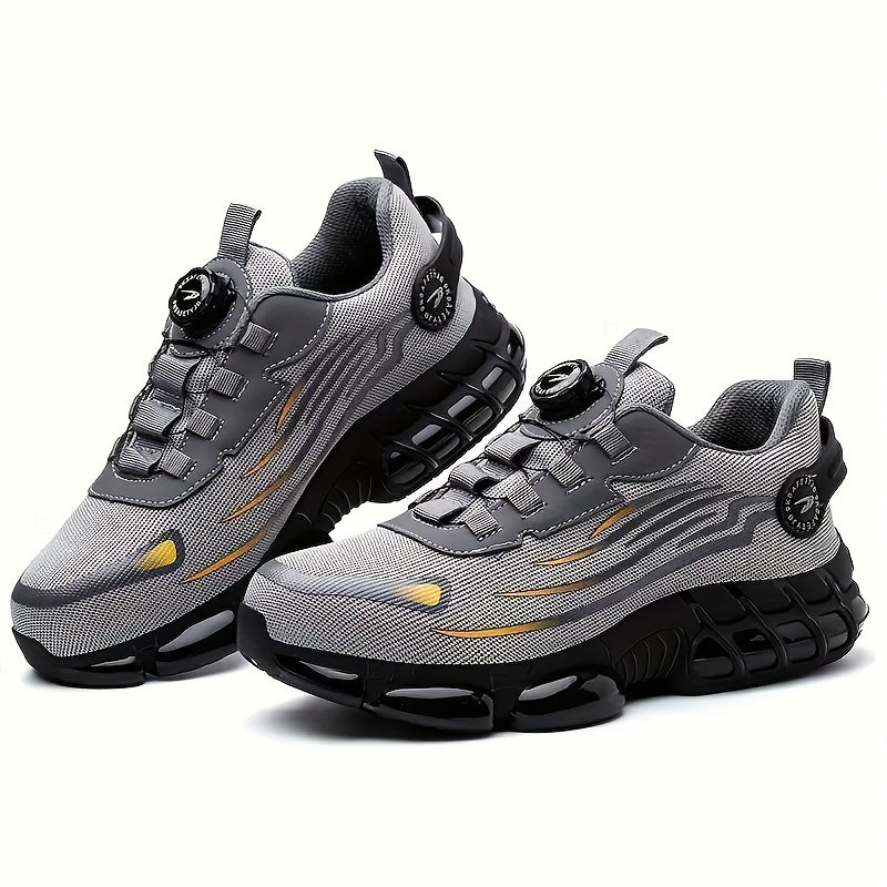 Chaussures de travail respirantes pour hommes – Chaussures de sécurité durables avec bandes réfléchissantes, semelle légère et amortissante pour l'industrie, la construction et un usage quotidien, disponibles en noir et gris, tailles US 6 à 11