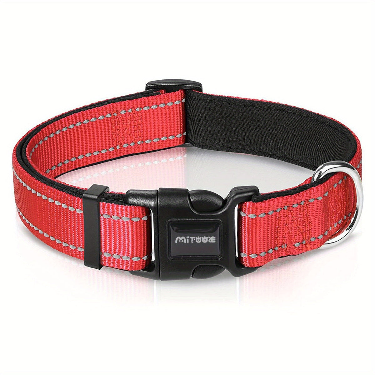 Collier réfléchissant pour chien avec boucle à dégagement rapide – Collier rayé de 2,5 cm, rembourré en néoprène doux et respirant pour petits, moyens et grands chiens, polyester durable, tailles XS à XL, 8 couleurs vives