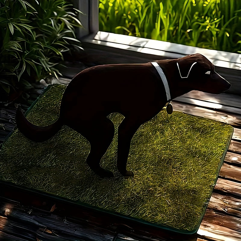 Tapis de propreté lavable et réutilisable pour chien – Gazon artificiel anti-odeurs avec sacs à déjections, usage intérieur et extérieur, tailles M et L, motif silhouette noire