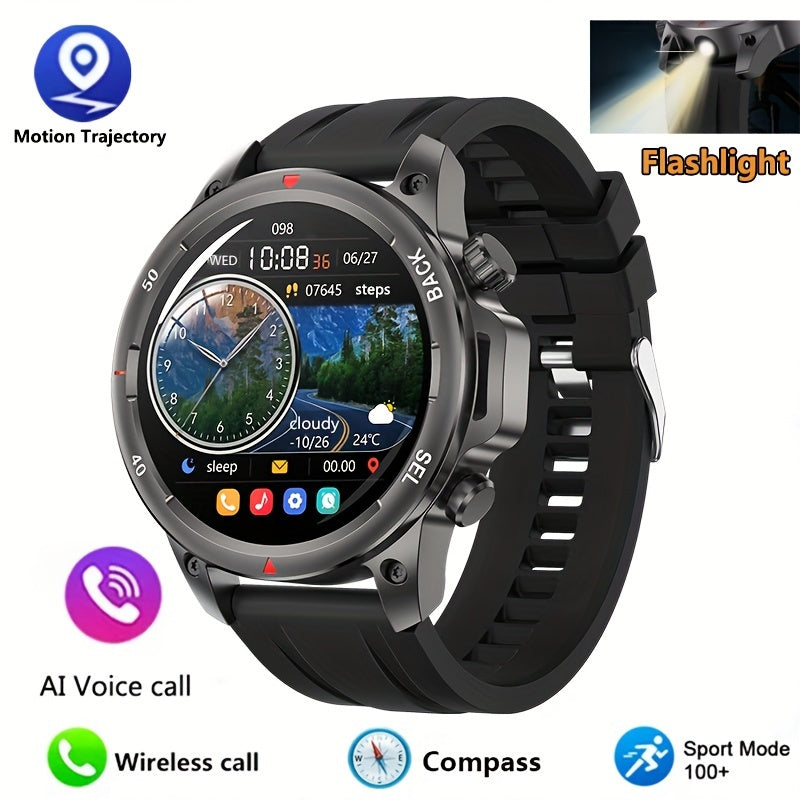 Montre connectée GPS pour homme – Écran HD 360×360, commande vocale IA, appels sans fil, NFC, boussole, éclairage LED, suivi de trajectoire, tracker de fitness pour sports de plein air, cadeau pour la fête des Pères