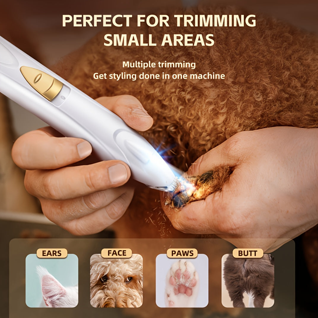 Tondeuse électrique pour animaux avec éclairage LED, rechargeable par USB, silencieuse, pour les yeux, le visage, les oreilles et les pattes de chiens et chats – Kit de toilettage professionnel sans fil