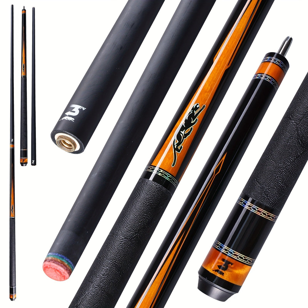 Queue de billard en fibre de carbone PREDAIDR série SP 58" – Queue de billard professionnelle à faible déflexion, procédé 12,5 mm, grip en cuir, joint 3/8x8, 19-20 oz